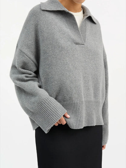 Dean V-neck Merino Jumper GREY MELANGE