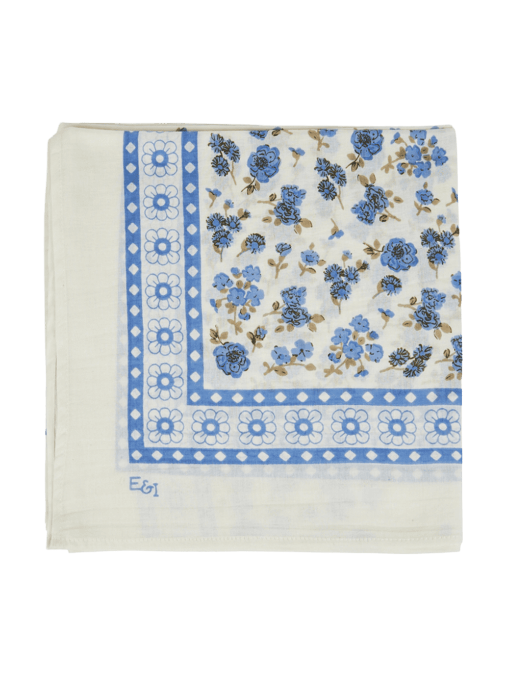 Duża apaszka z bawełny i jedwabiu CHAMPETRE BLEU