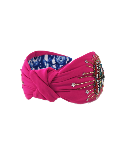 Diadema bordada a mano FUCHSIA HEART