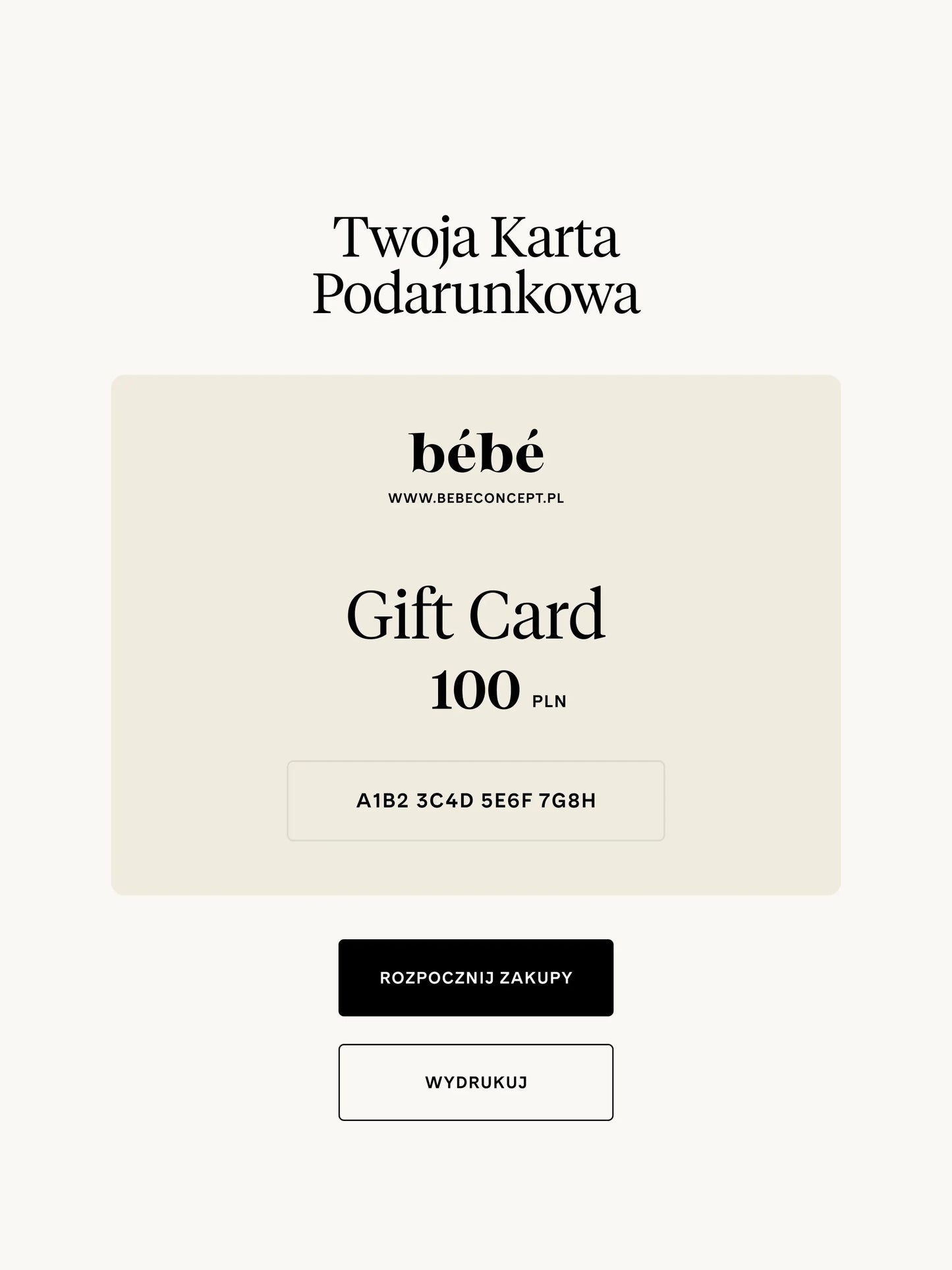 Karta podarunkowa - wersja elektroniczna BÉBÉ Concept BÉBÉ Concept 