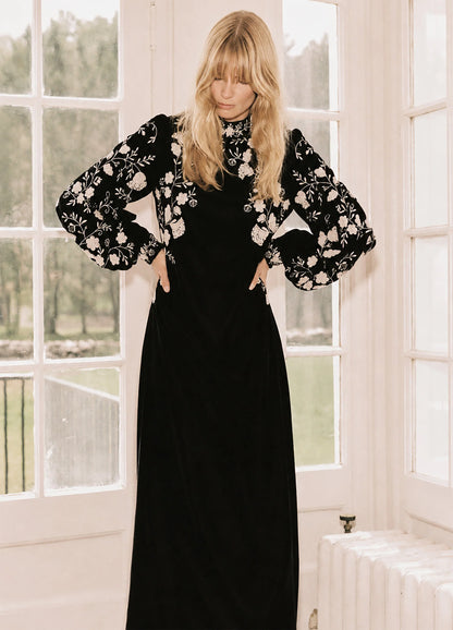 Shiloh Embroidered Maxi Dress BLACK