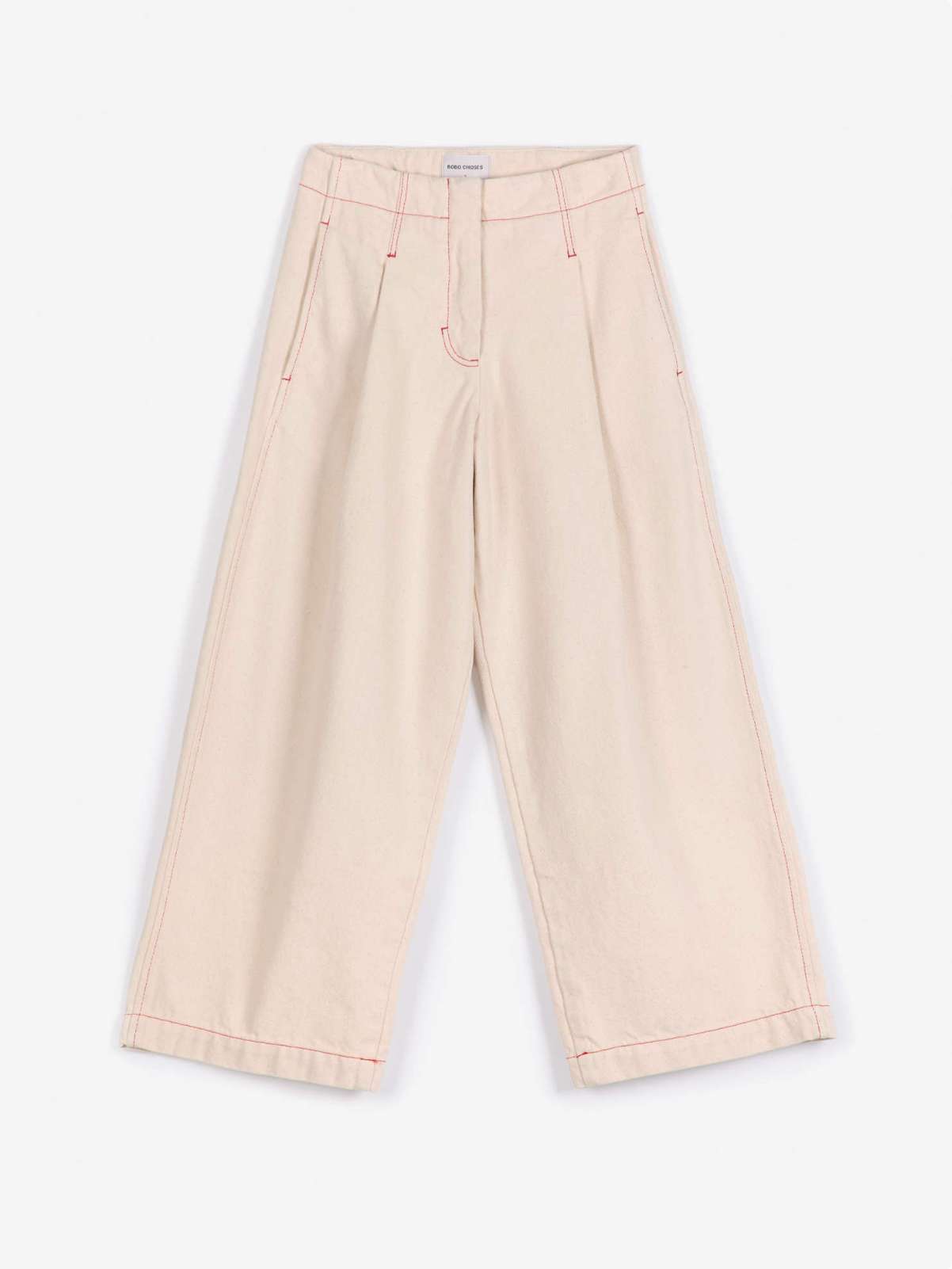 Ecru twill pleated barrel pants