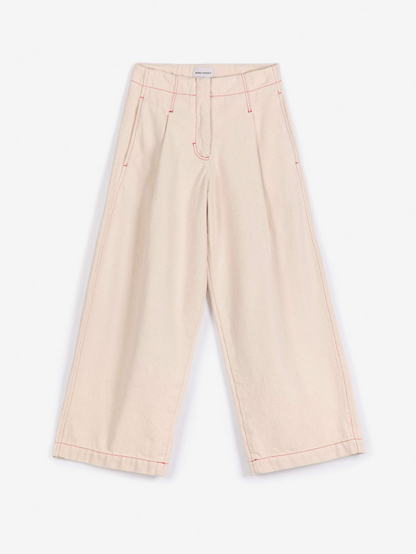 Ecru twill pleated barrel pants