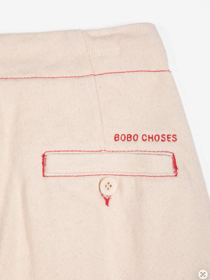 Ecru twill pleated barrel pants