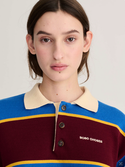 Striped cotton polo jumper