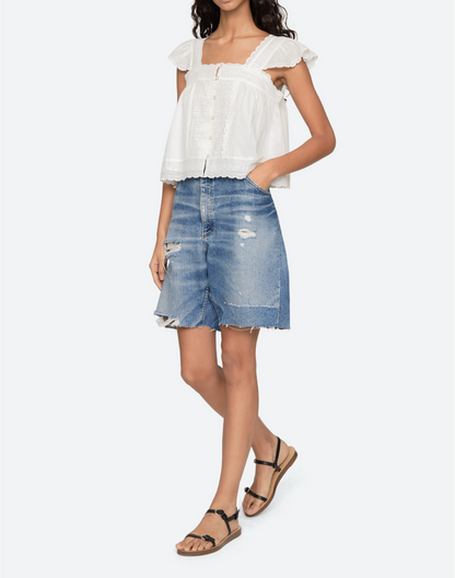 Eliza Solid Flutter Top WHITE