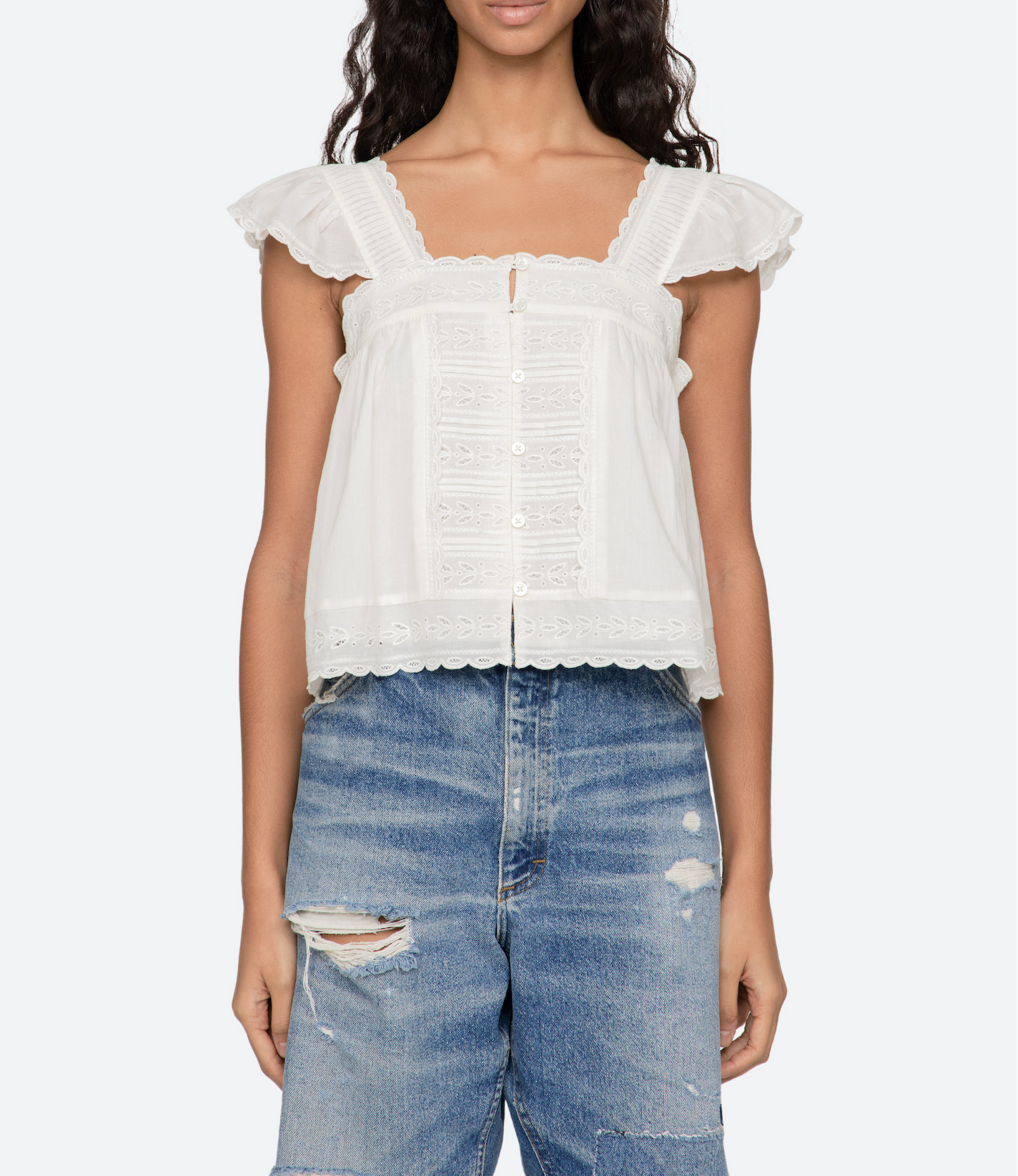 Eliza Solid Flutter Top WHITE