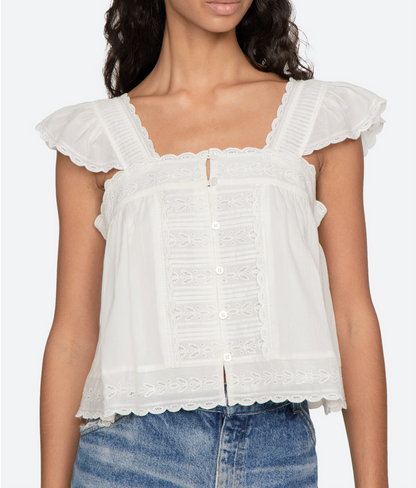Eliza Solid Flutter Top WHITE