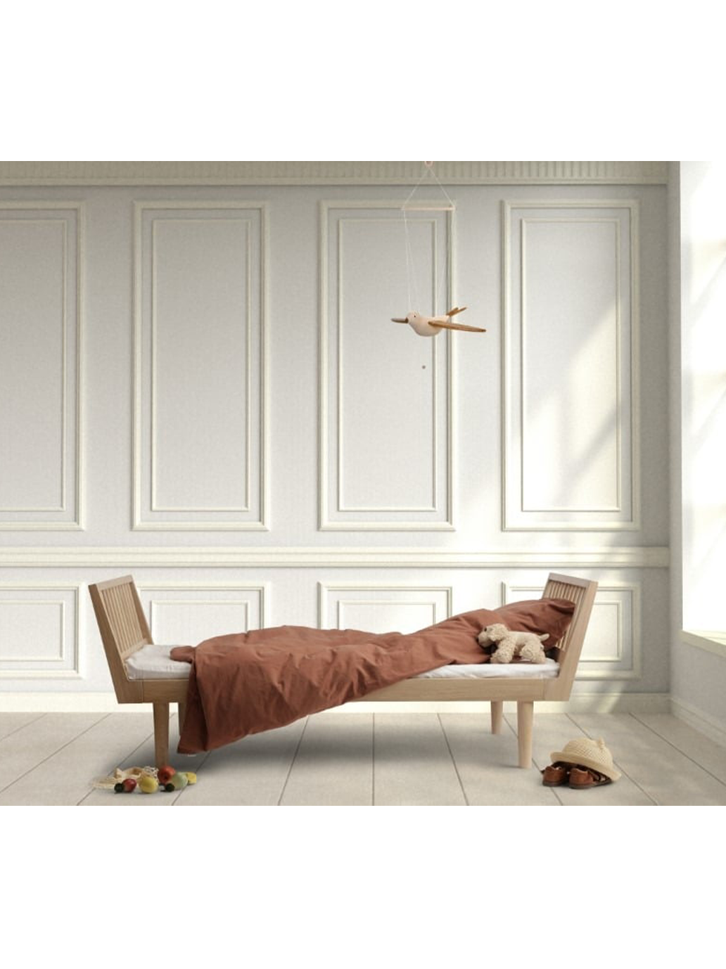 Ruchomy mobil drewniany ptak Koko Bird Kas Kopenhagen BÉBÉ Concept