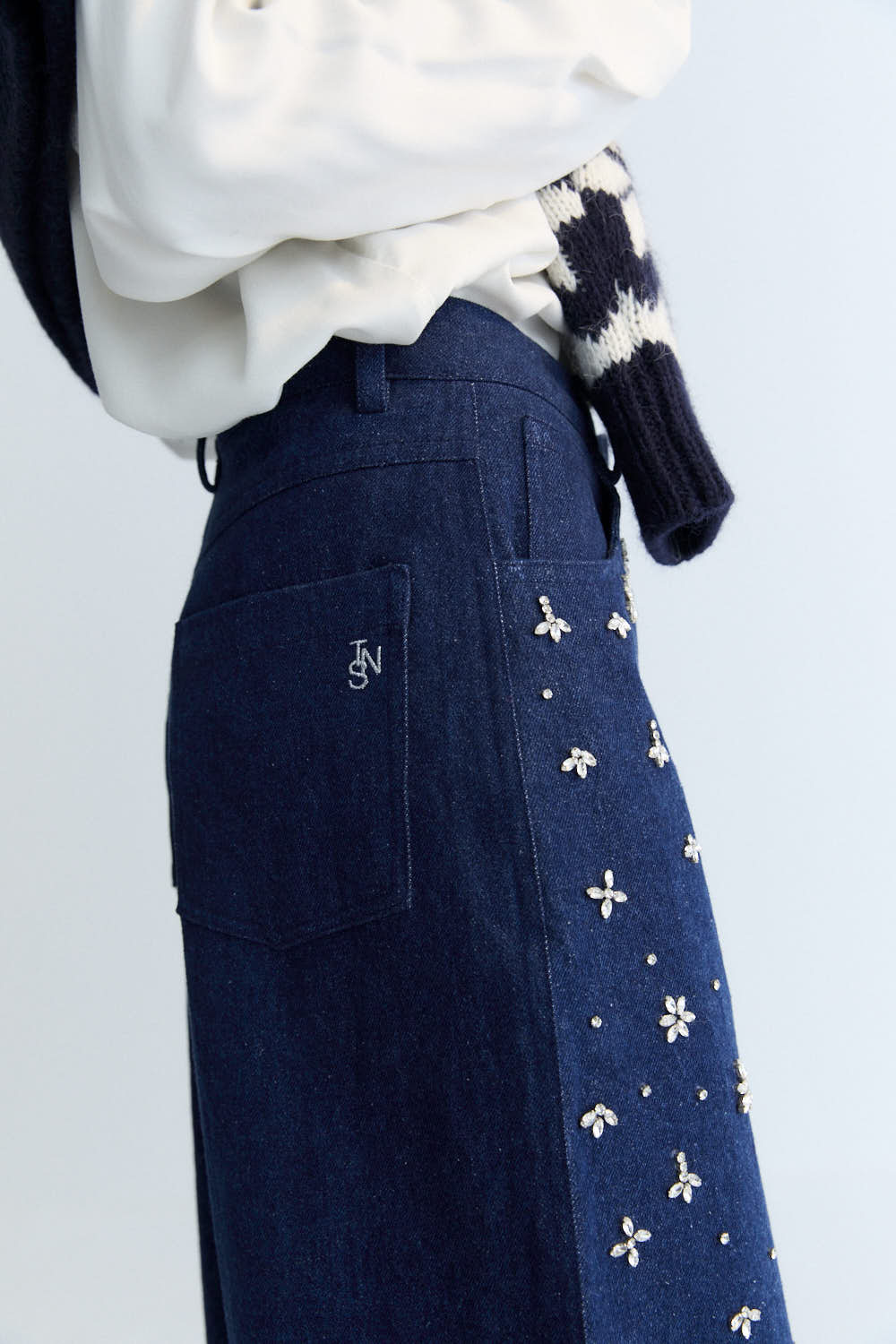 Spodnie denimowe zdobione kryształkami Lia Woman Pant BLUE DENIM