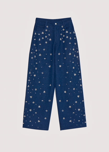 Spodnie denimowe zdobione kryształkami Lia Woman Pant BLUE DENIM