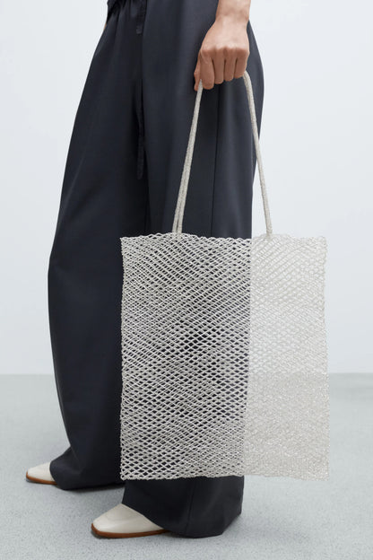 Handmade Beaded Tote Bag SILVER