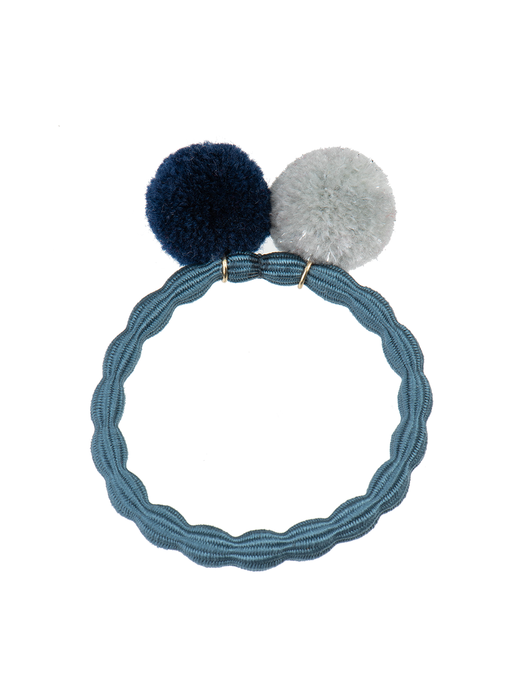 Gumka do włosów Kknekki PomPom DUSTY BLUE / SILVER &amp; NAVY