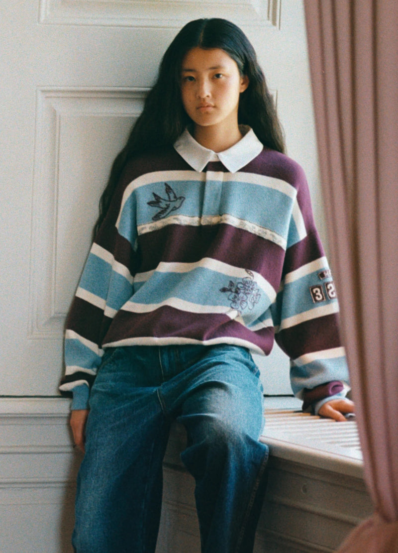 Hester solid cotton & cashmere rugby sweater