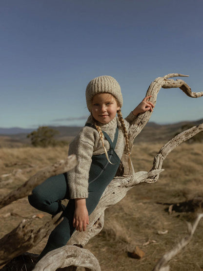 legginsy z wełną merino na szelkach w stylu vintage Silly Silas BÉBÉ Concept