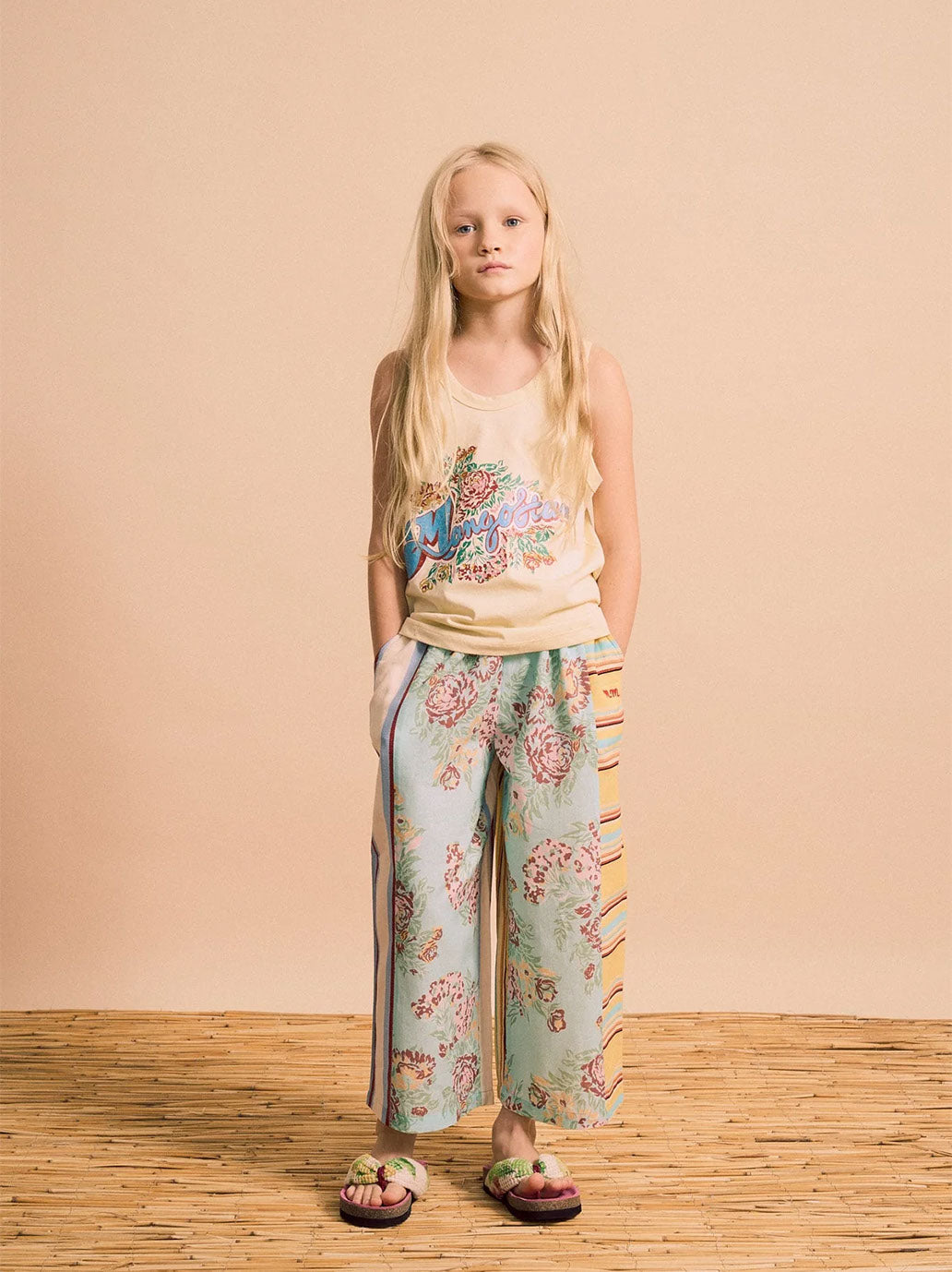 Vintage Flowers Patchwork Pants Mint