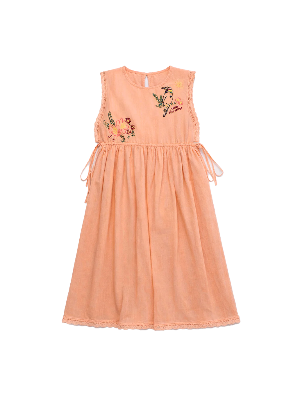 Birds Embroidered Dress Orange