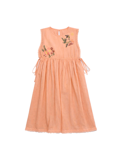 Birds Embroidered Dress Orange