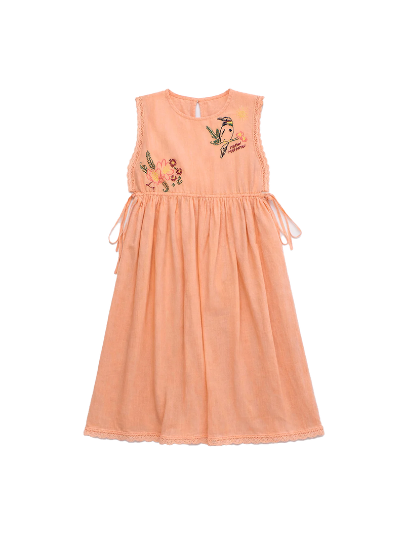 Birds Embroidered Dress Orange
