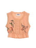 Birds Embroidered Ruffle Top Orange