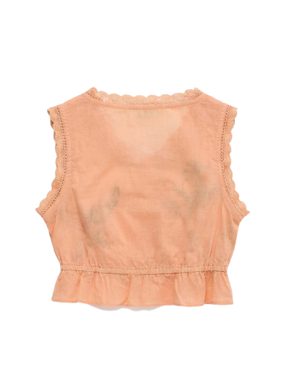 Birds Embroidered Ruffle Top Orange
