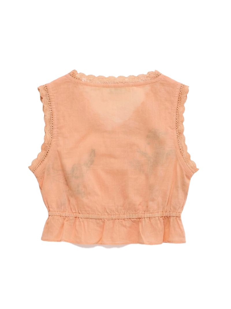 Birds Embroidered Ruffle Top Orange