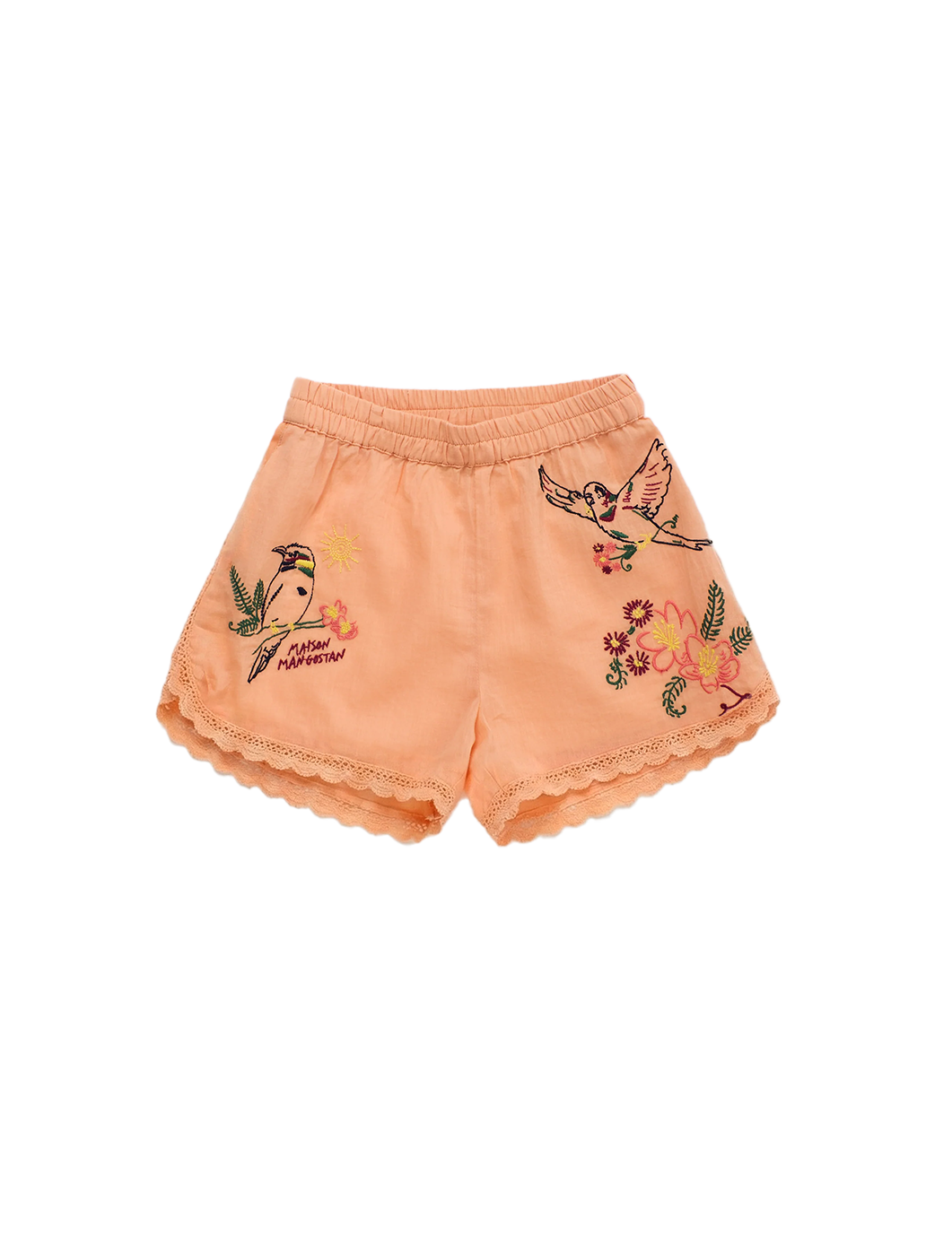 Birds Embroidered Shorts Orange