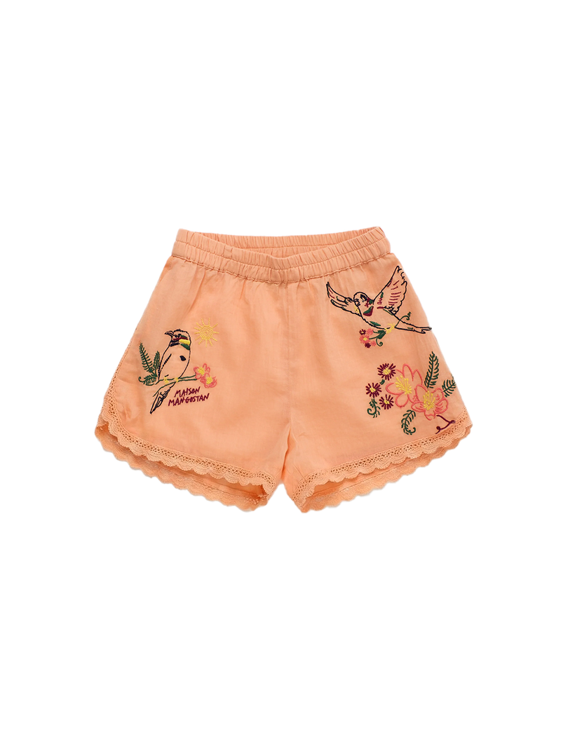 Birds Embroidered Shorts Orange