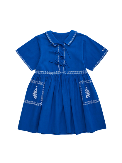 Barcos Embroidered Dress Blue