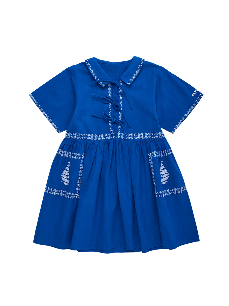 Barcos Embroidered Dress Blue