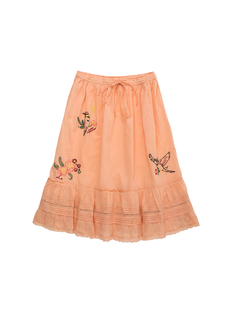 Birds Embroidered Skirt Peach