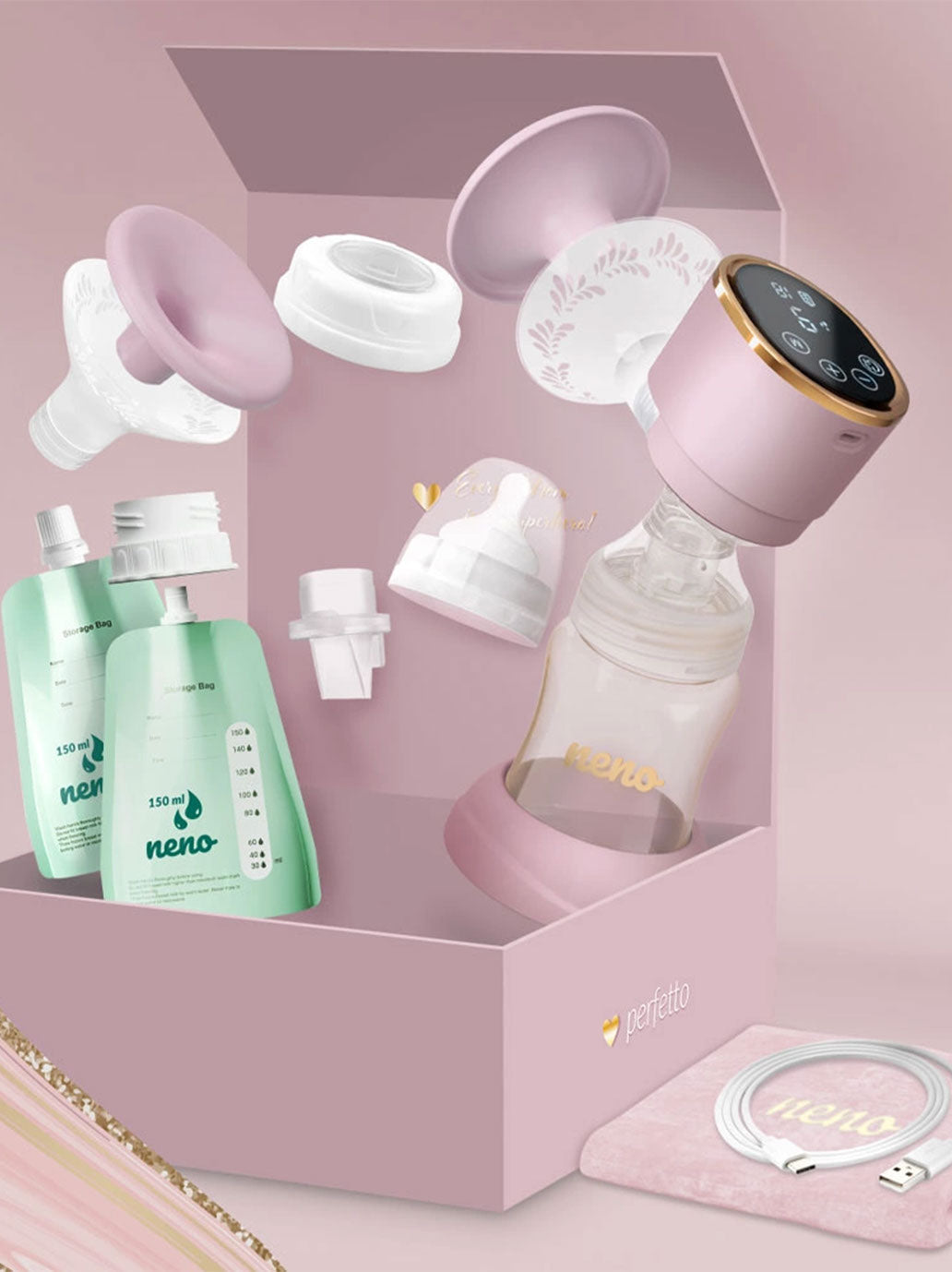 Trójfazowy bezprzewodowy laktator elektroniczny Neno Perfetto Neno BÉBÉ Concept 