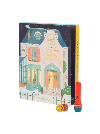 Kalendarz adwentowy z projektorem Nighttime Stories Moulin Roty BÉBÉ Concept 