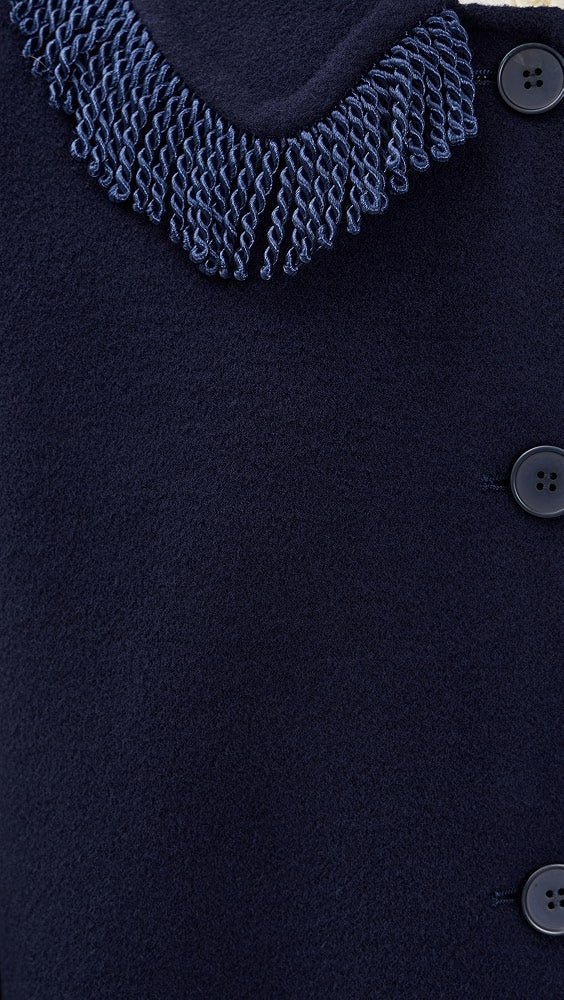 Woman Frills Long Coat z granatowymi frędzlami NAVY
