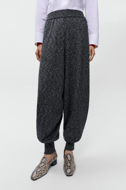Cotton Flecked Pants BLACK