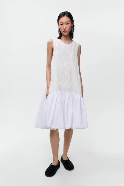 Crinkled Balloon Dress WHITE