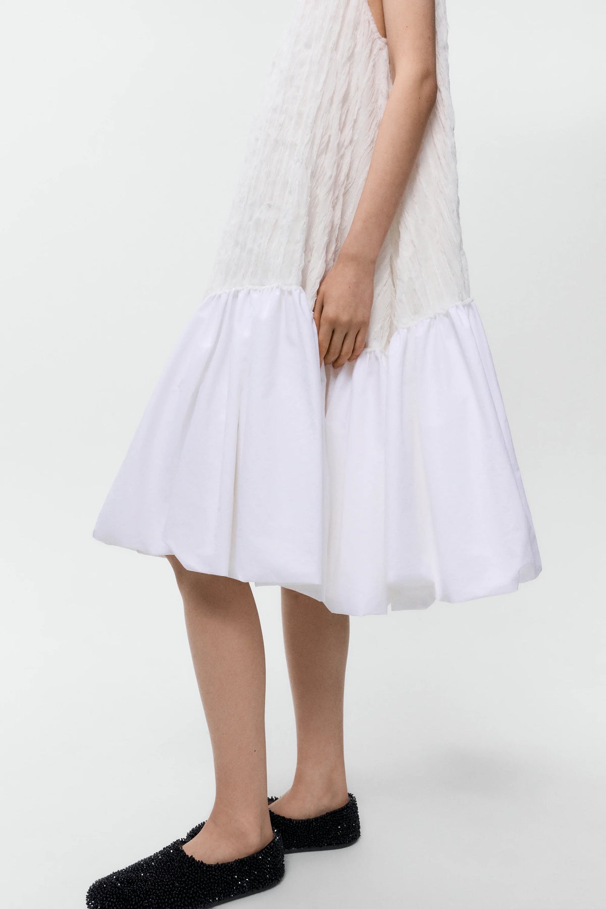 Crinkled Balloon Dress WHITE