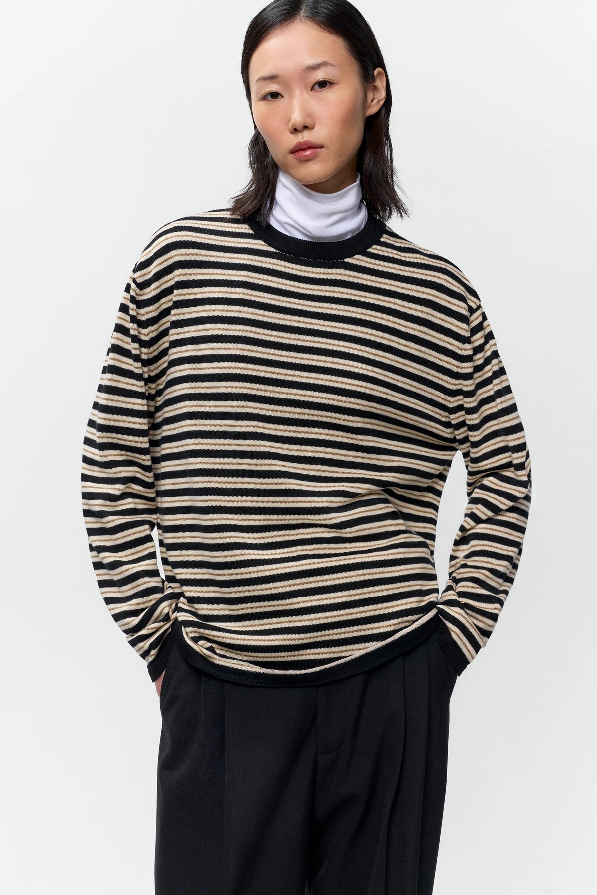 Organic Cotton Striped Long-Sleeve Tee BLACK