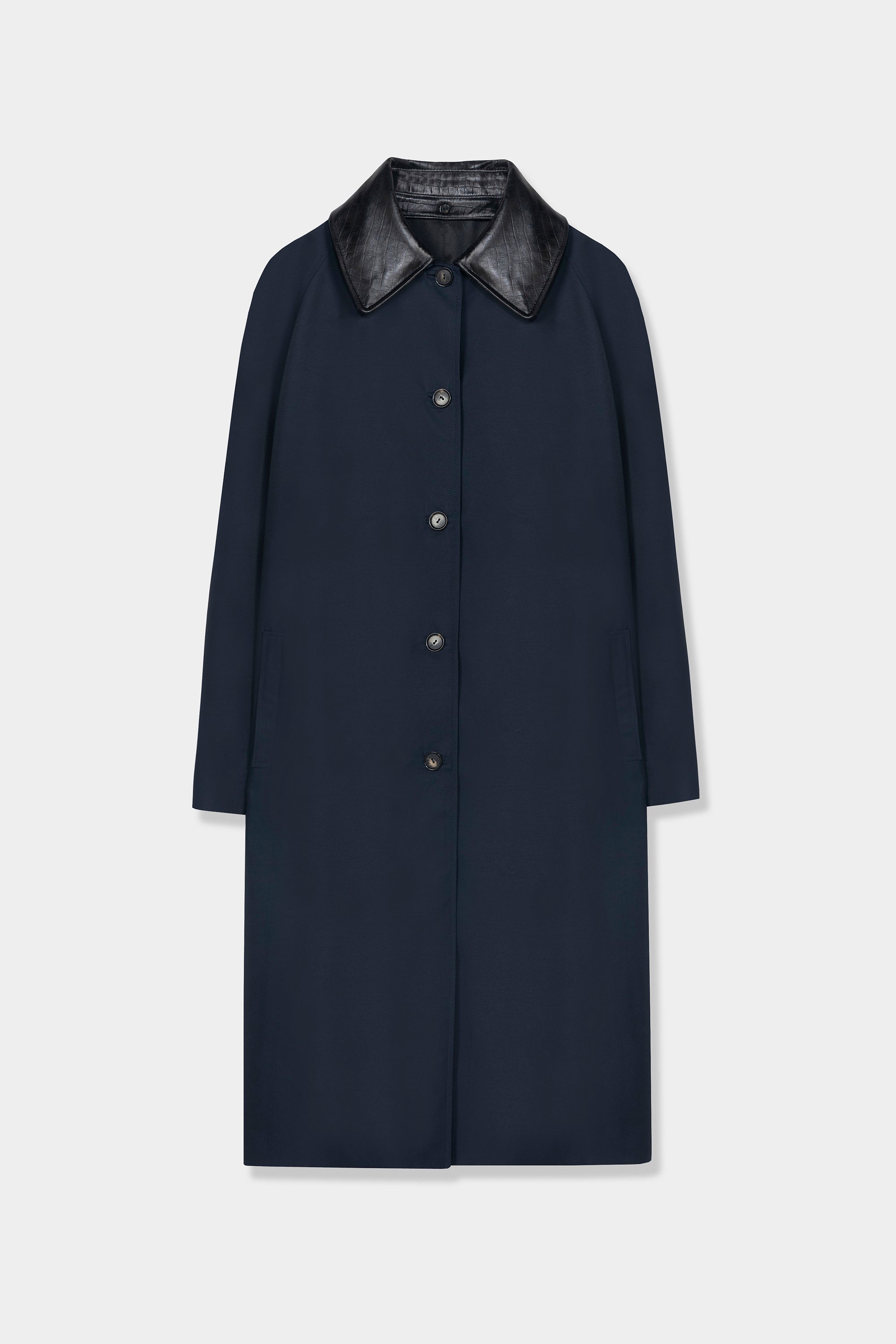 Leather Collar Trench Coat