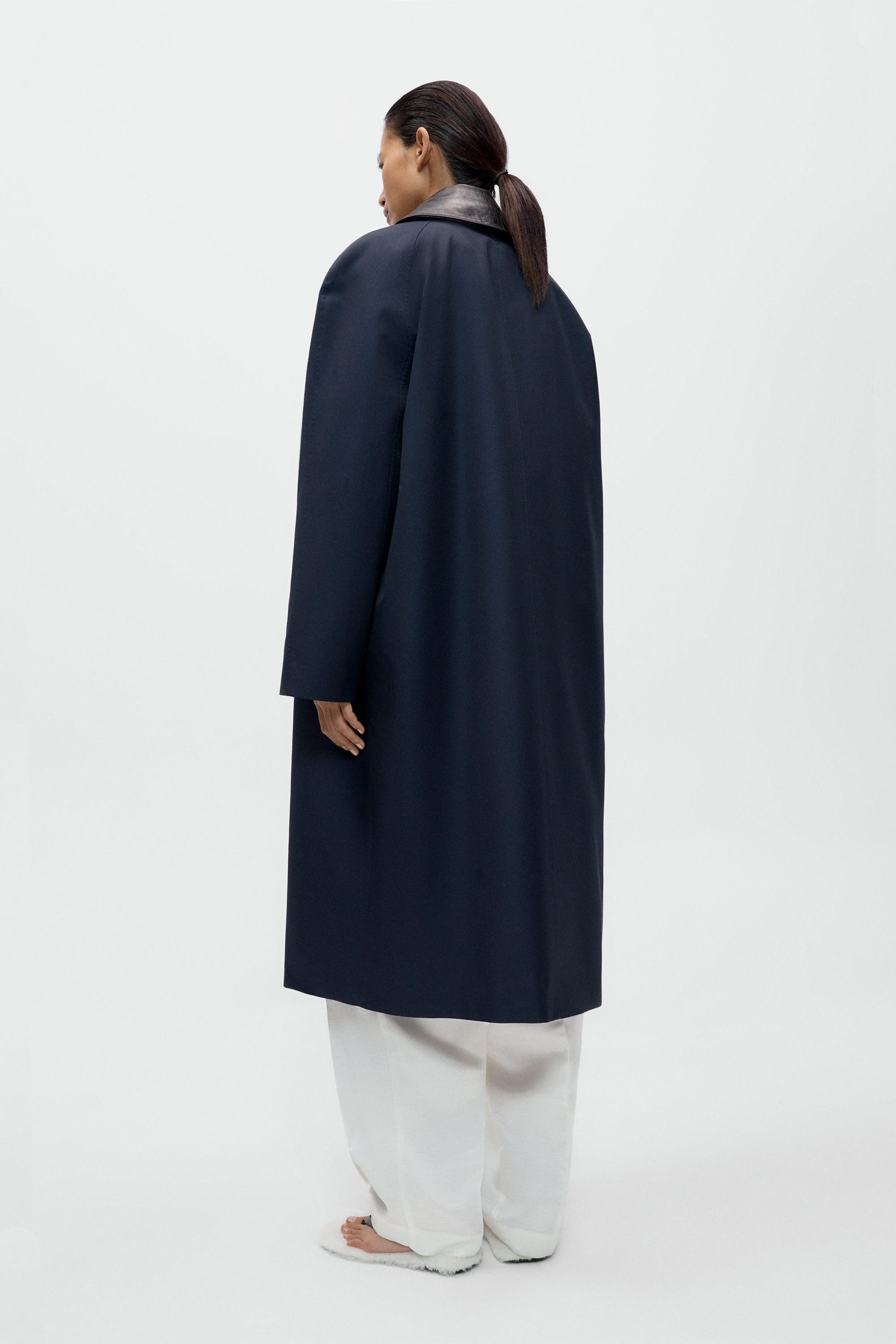 Leather Collar Trench Coat