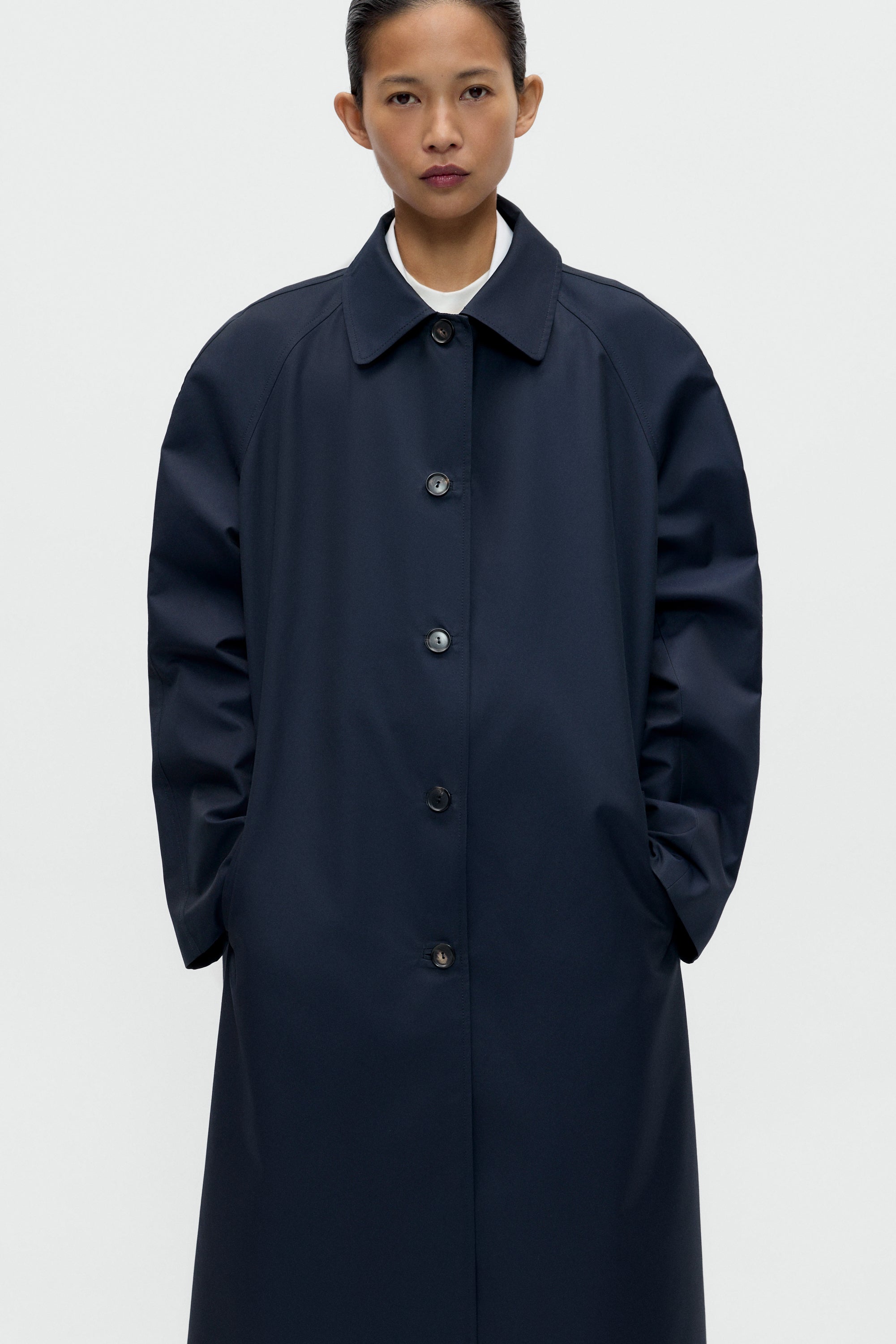Leather Collar Trench Coat