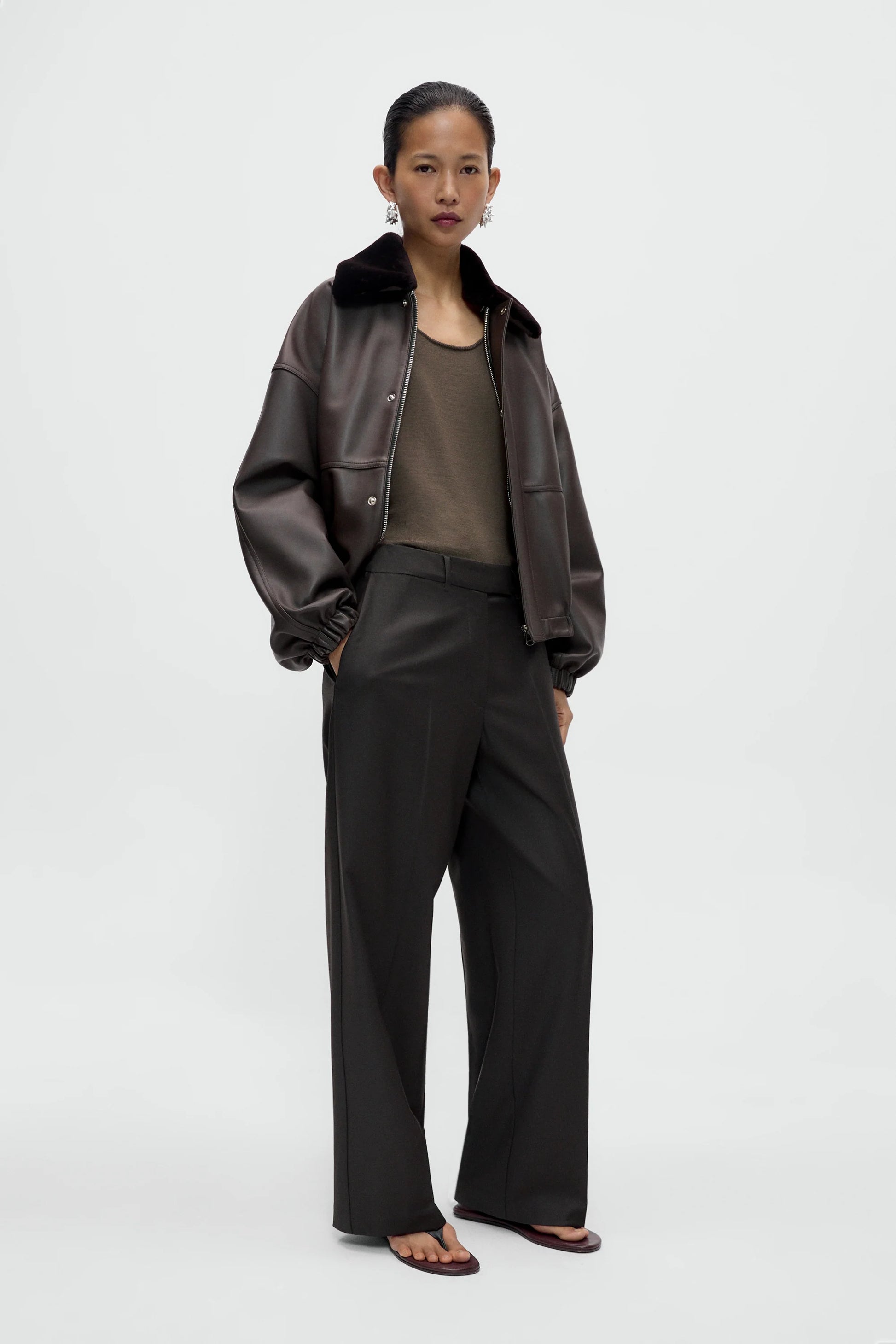 Low Rise Virgin Wool Pants DARK BROWN