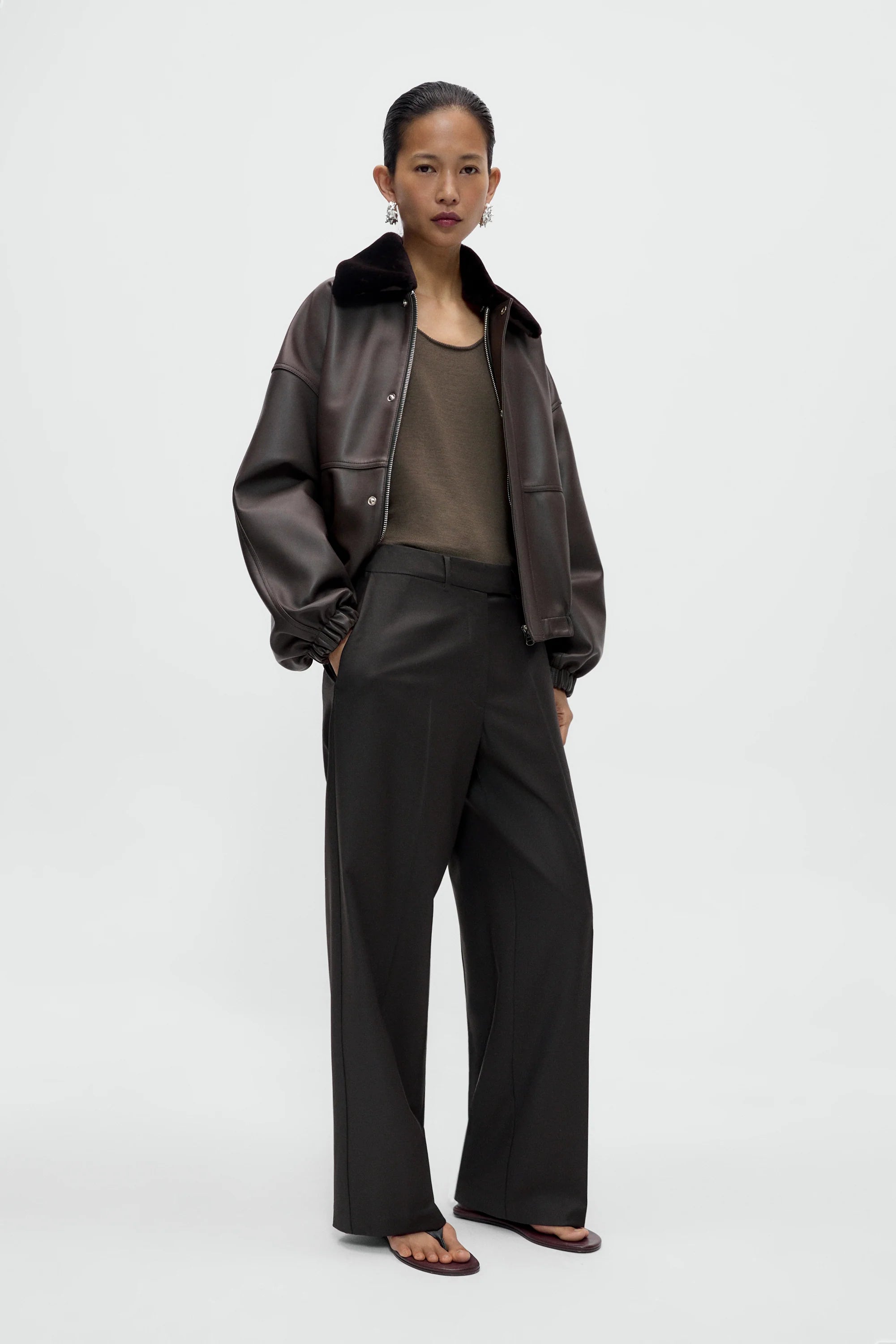 Low Rise Virgin Wool Pants DARK BROWN