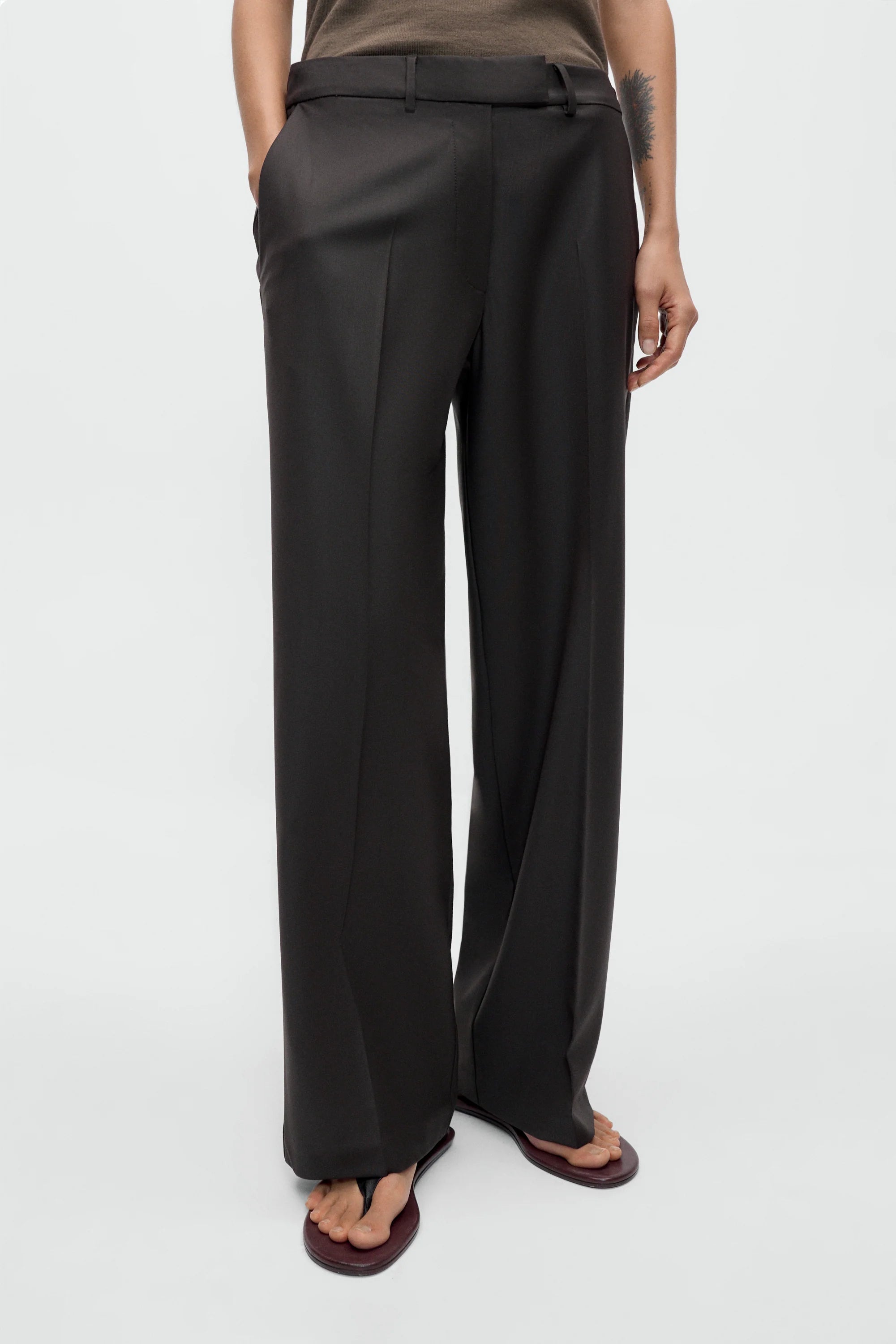 Low Rise Virgin Wool Pants DARK BROWN