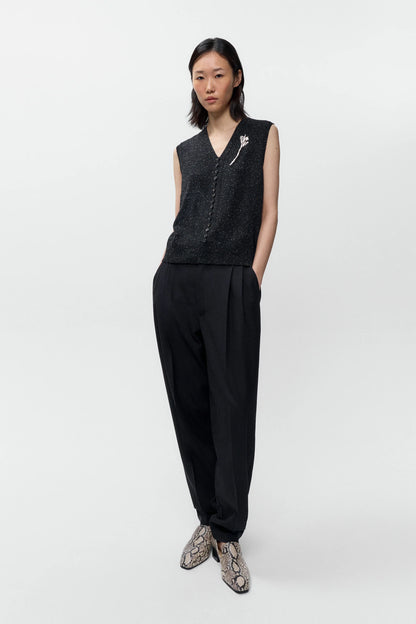 Silk &amp; Wool Flecked Waistcoat BLACK