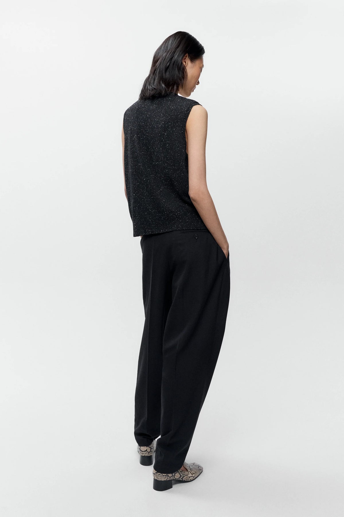 Silk &amp; Wool Flecked Waistcoat BLACK