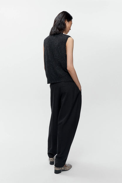 Silk &amp; Wool Flecked Waistcoat BLACK