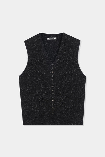 Silk &amp; Wool Flecked Waistcoat BLACK