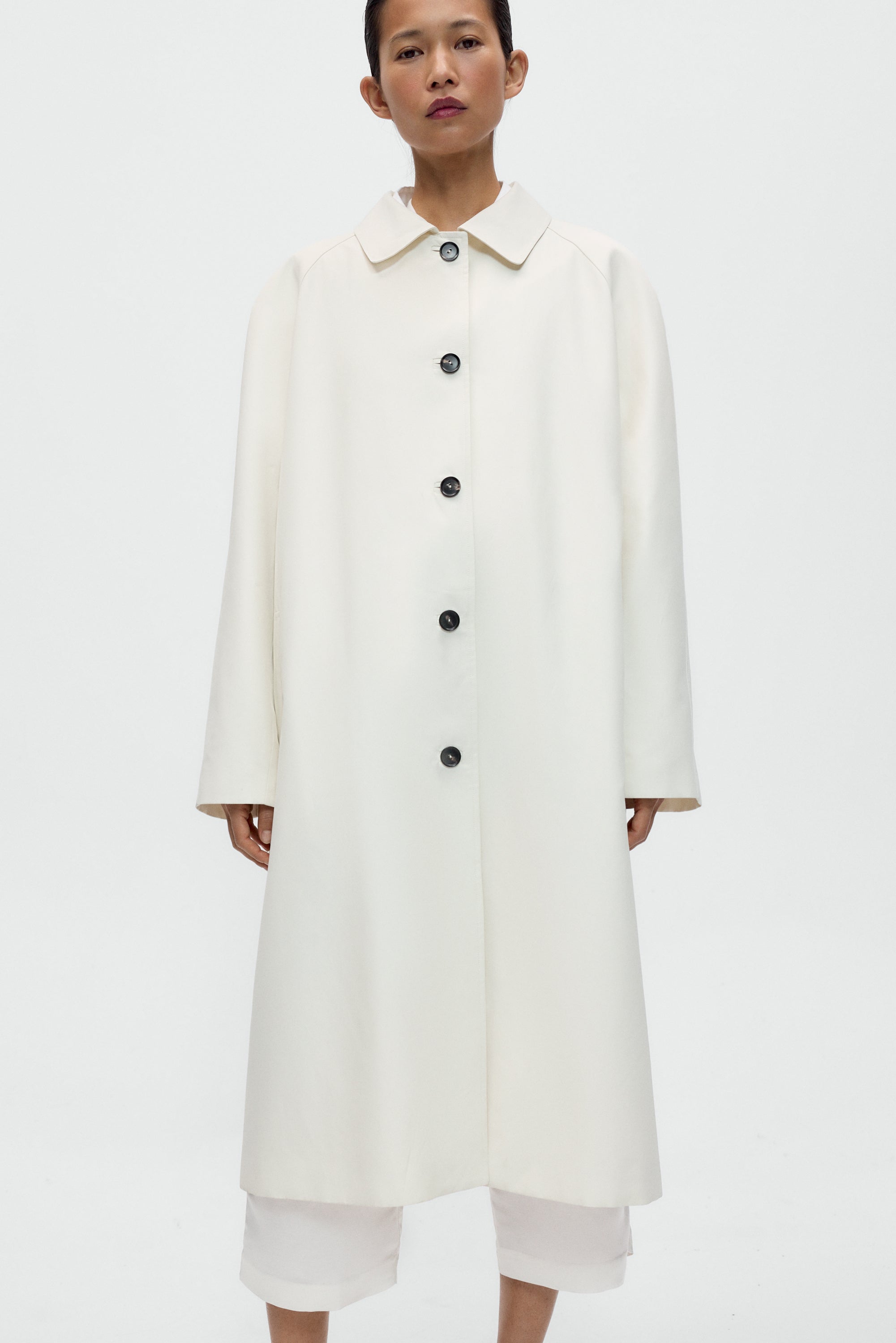 Leather Collar Trench Coat