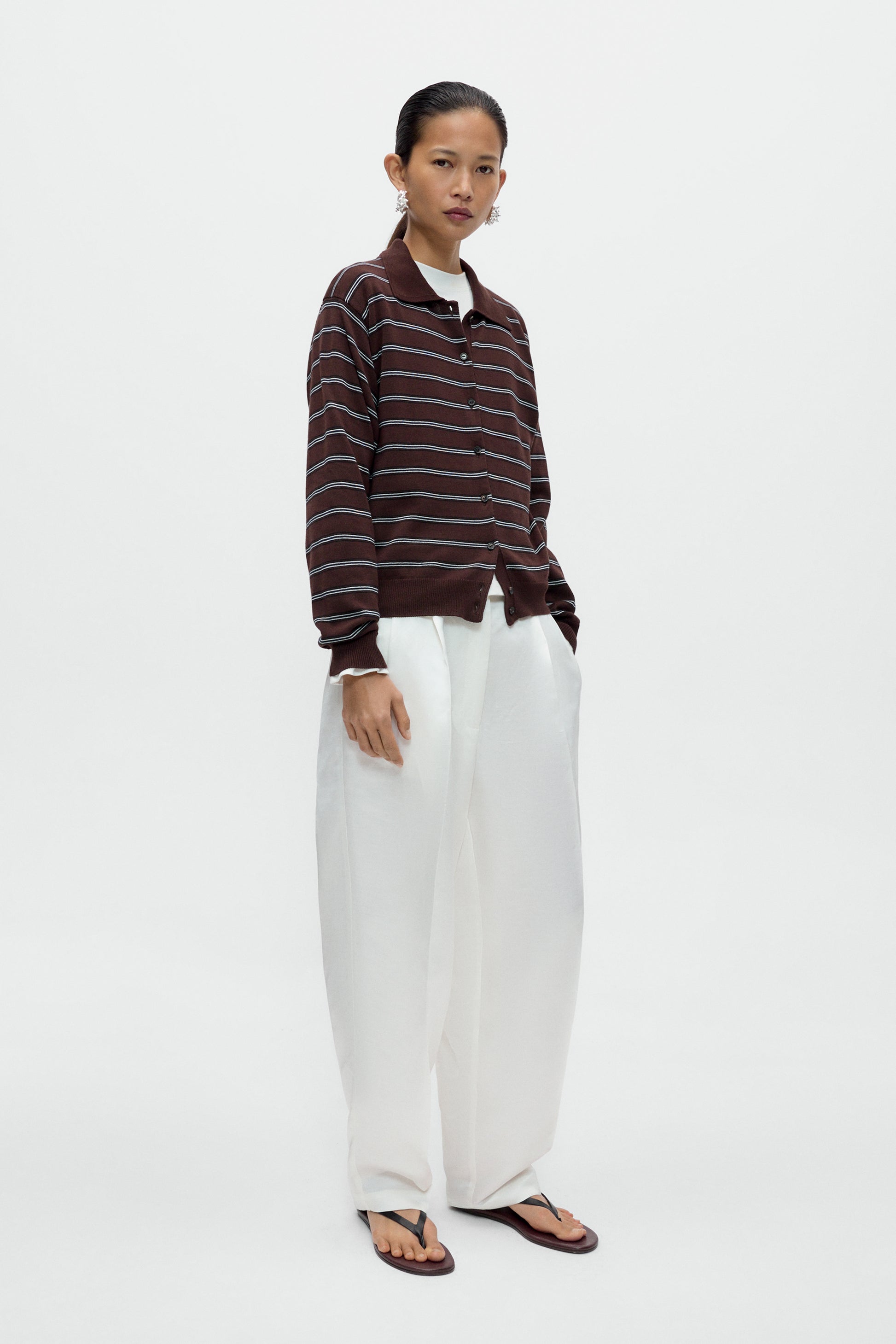 Organic Cotton Striped Polo Cardigan